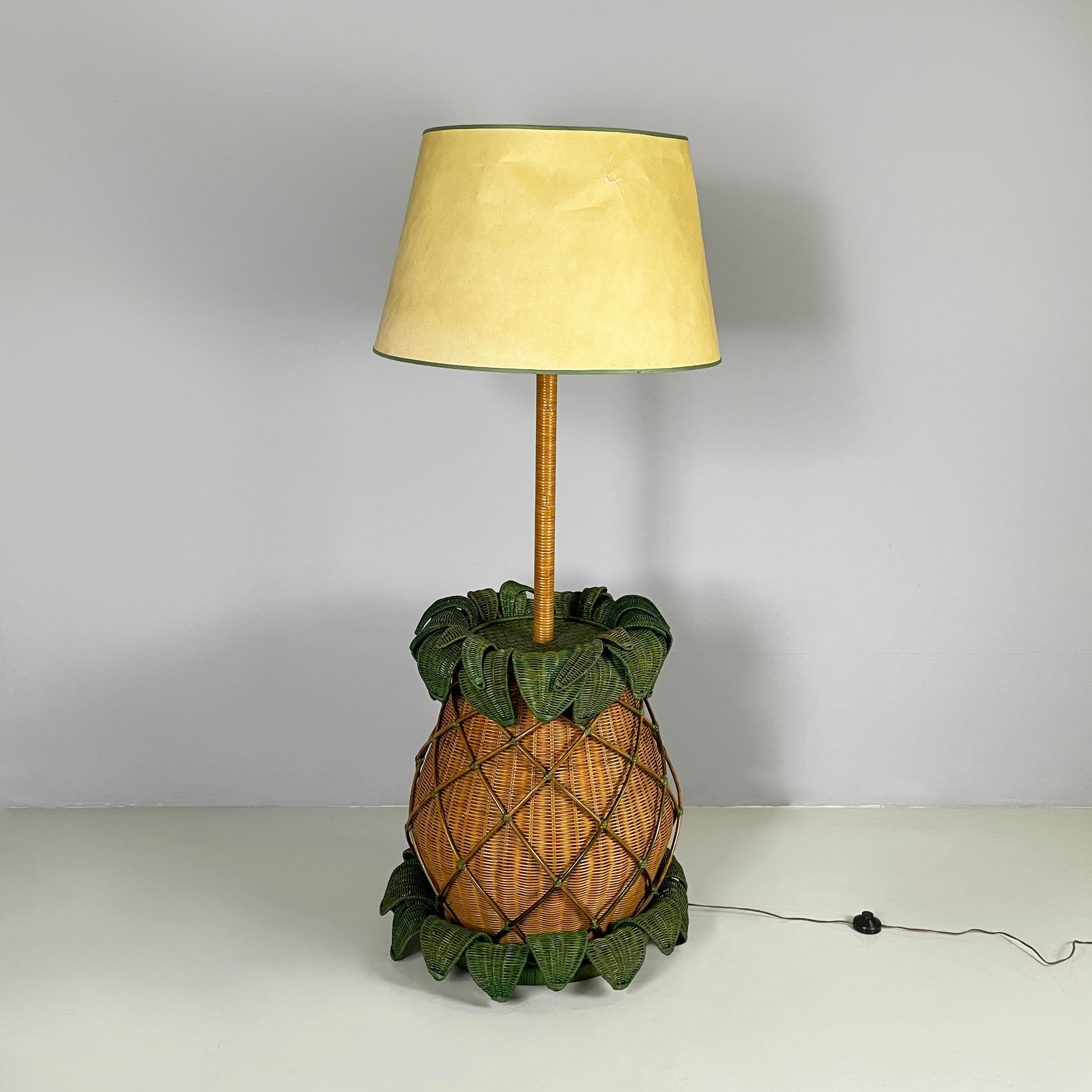 Modern Italian modern Pineapple shape floor lamp in wicker, 1970s For Sale