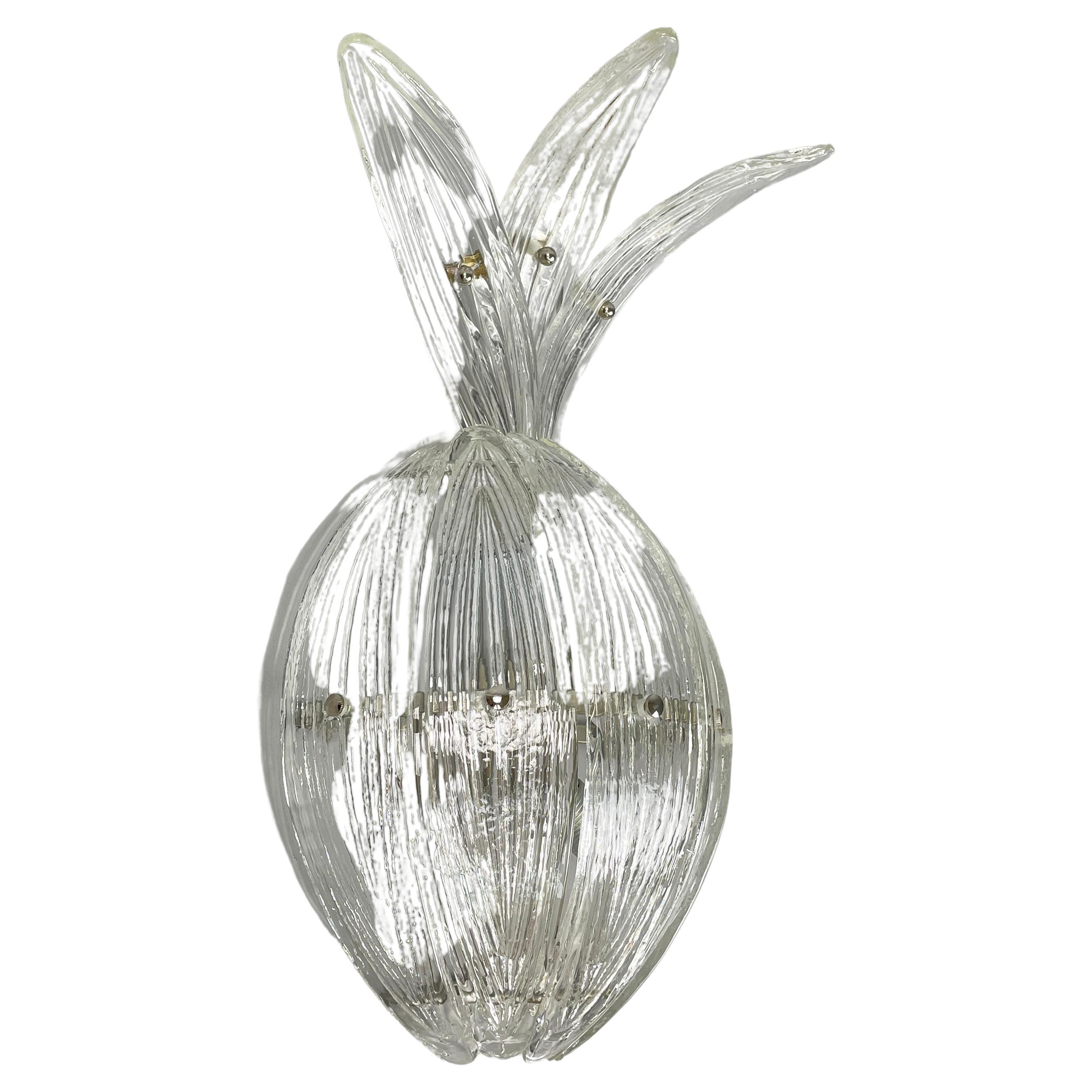 Lampada da parete moderna italiana a forma di ananas in vetro scanalato e metallo, anni '80 in vendita