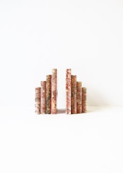 Italian Modern Pink and Black Marble 'Book' Bookends, Pair