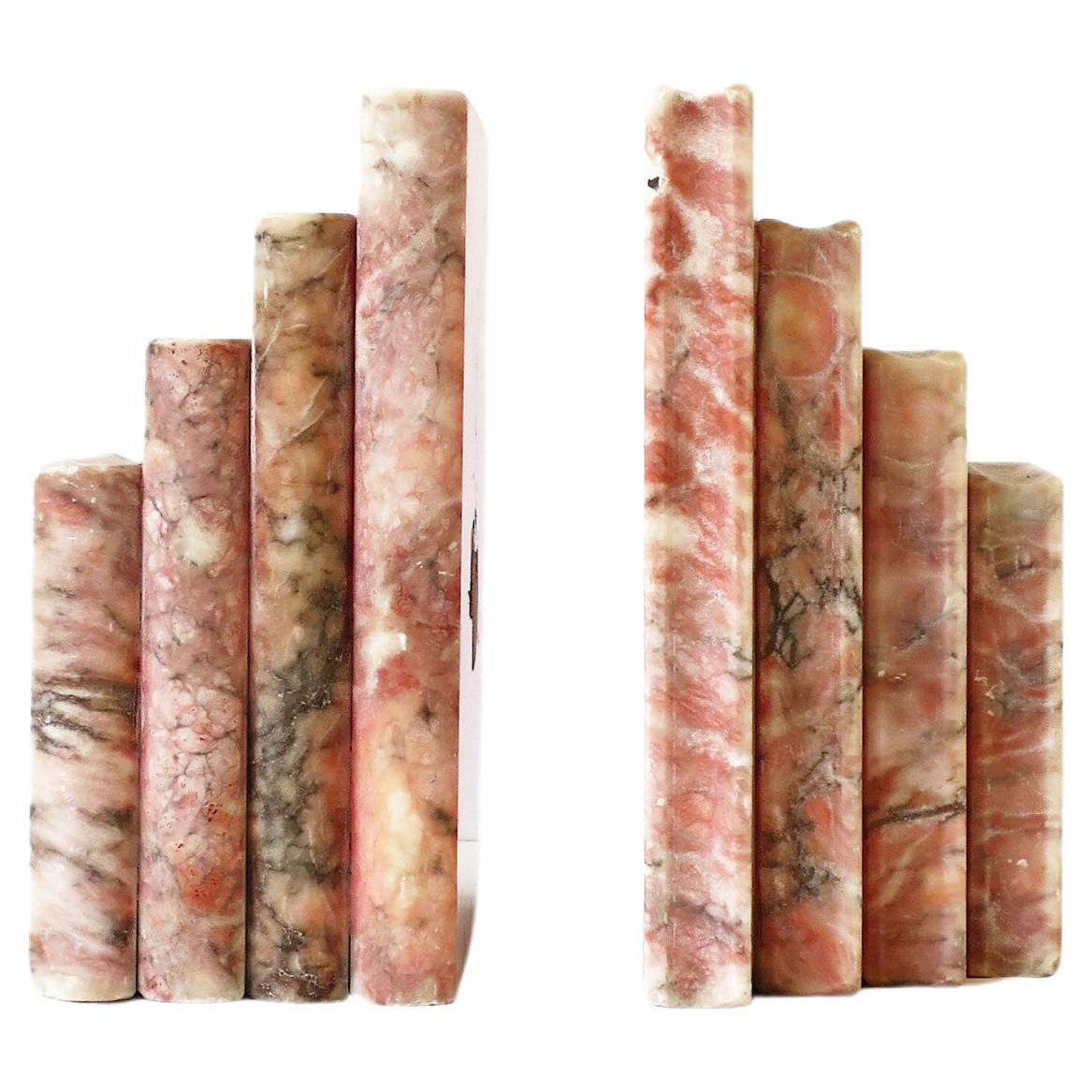 Italian Modern Pink and Black Marble 'Book' Bookends, Pair