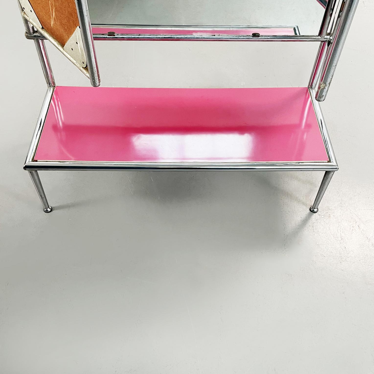 Italian Modern Pink Wooden and Tubular Metal Floor Mirror with 3 Doors, 1980s For Sale 9