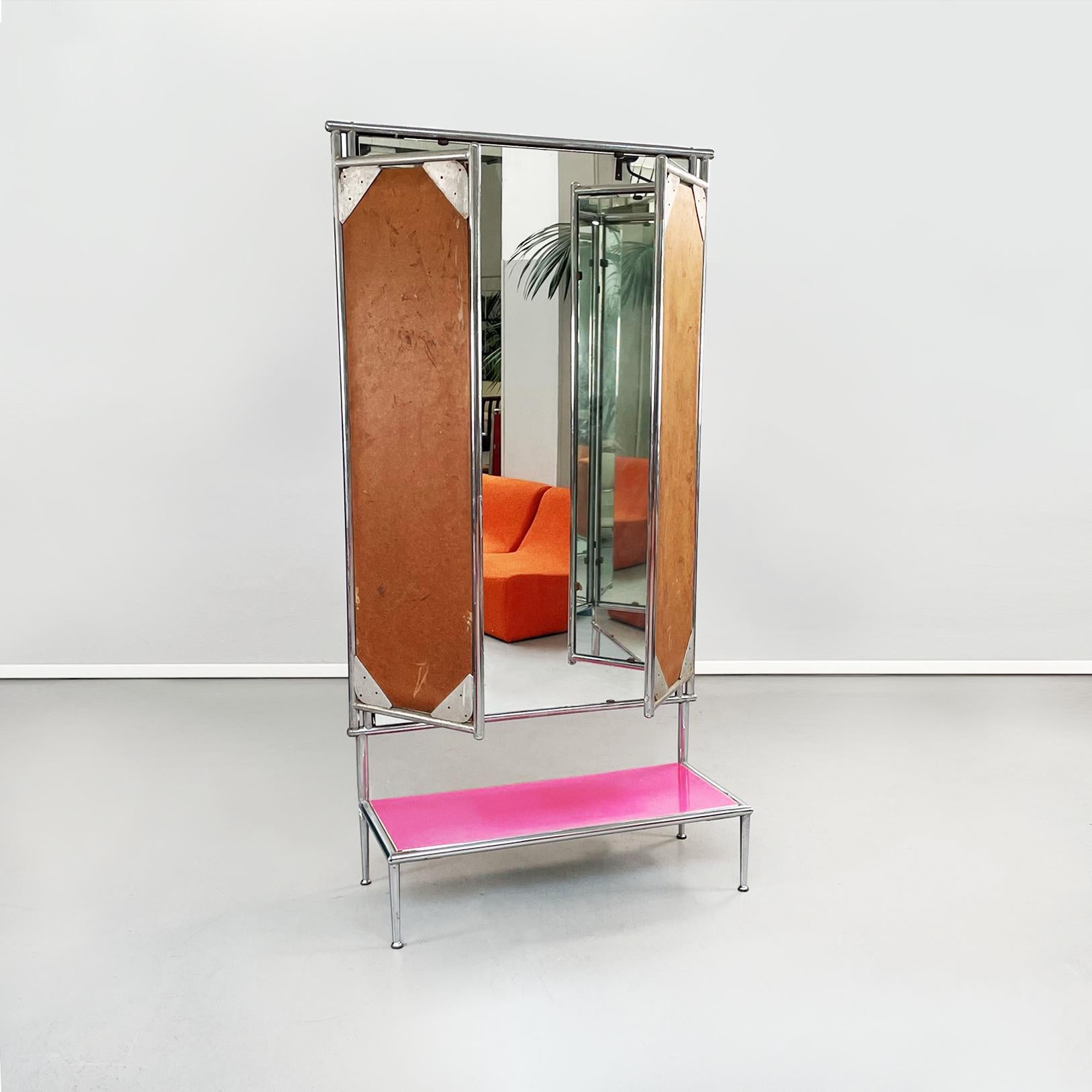 Mid-Century Modern Miroir de sol moderne italien en bois rose et métal tubulaire avec 3 portes, années 1980 en vente