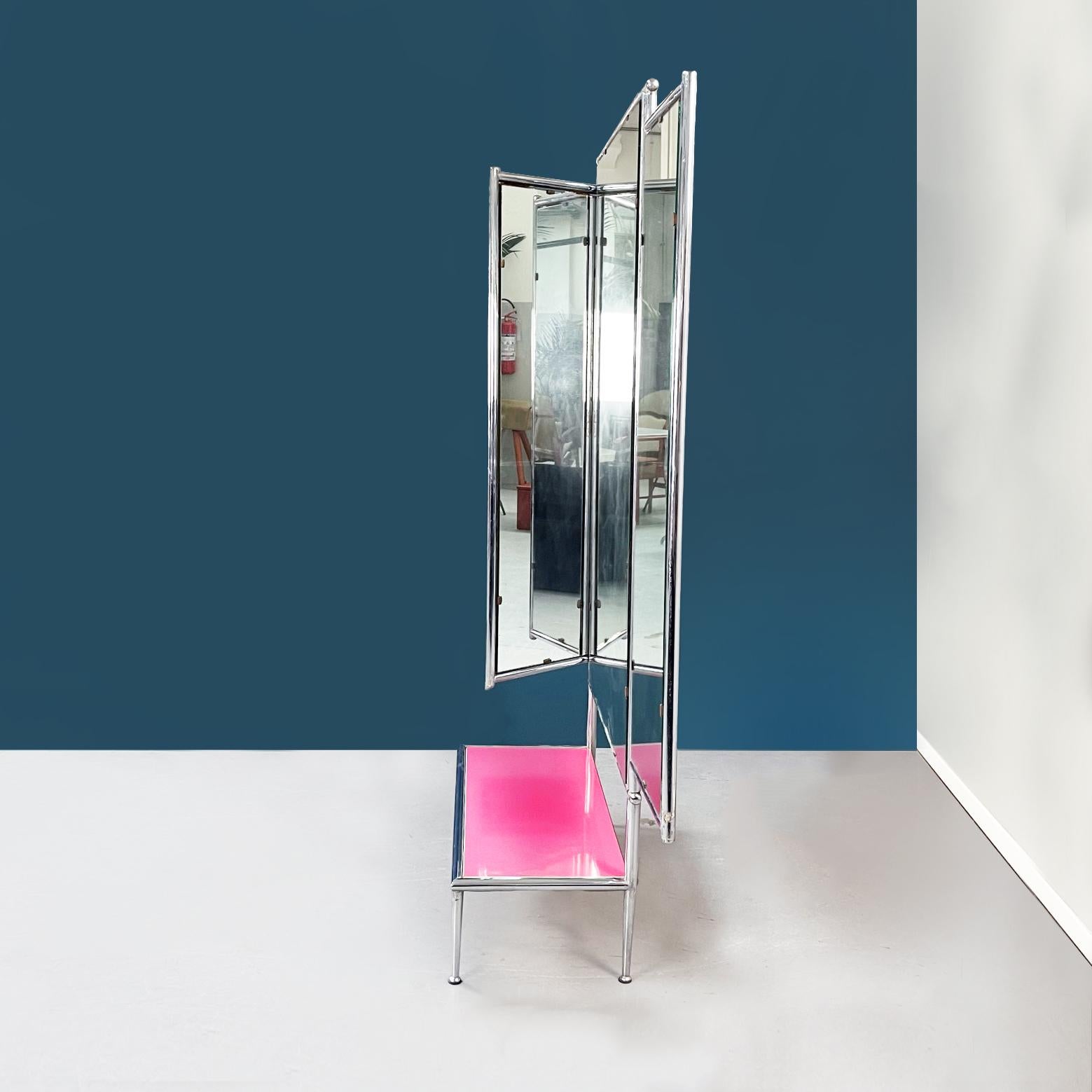 Fin du 20e siècle Miroir de sol moderne italien en bois rose et métal tubulaire avec 3 portes, années 1980 en vente