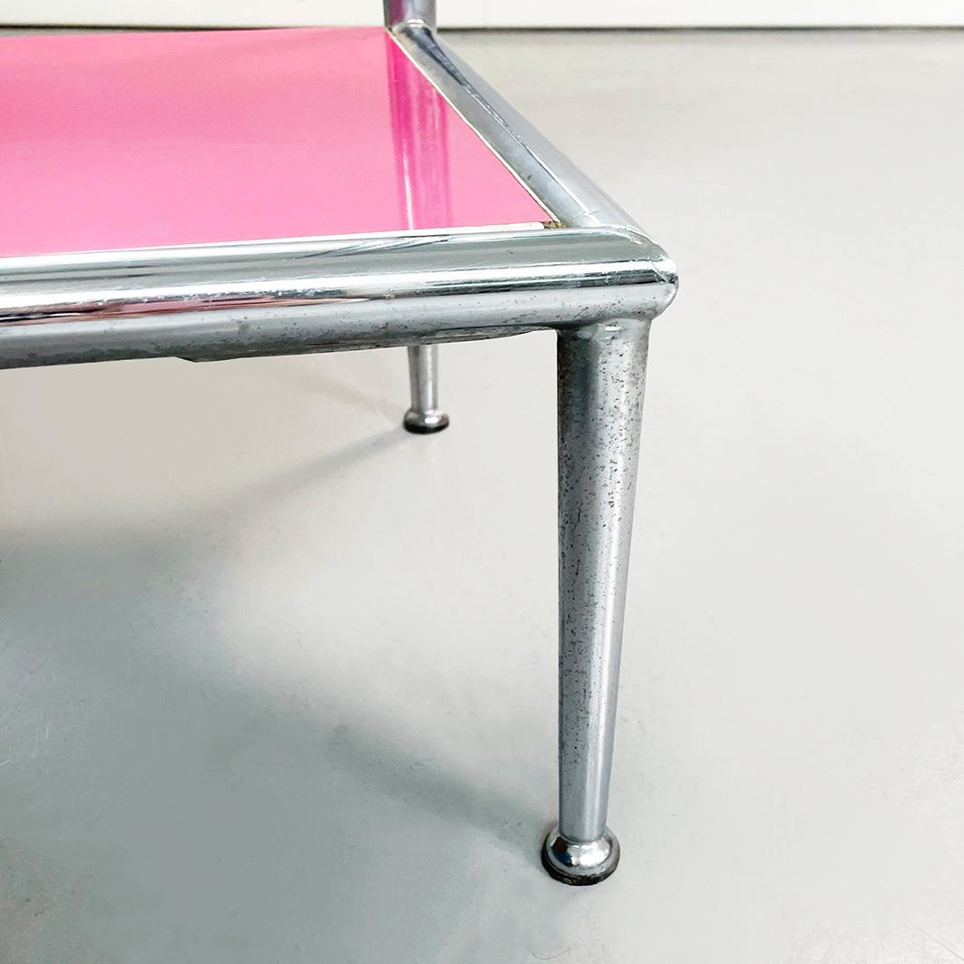 Specchio da terra moderno italiano in legno rosa e metallo tubolare con ante, anni '80 in vendita 5