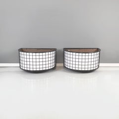 Italian Modern Planters in Black Metal, White Wood and Blue Plastic, 1980s