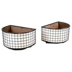 Italian Modern Planters in Black Metal, White Wood and Blue Plastic, 1980s
