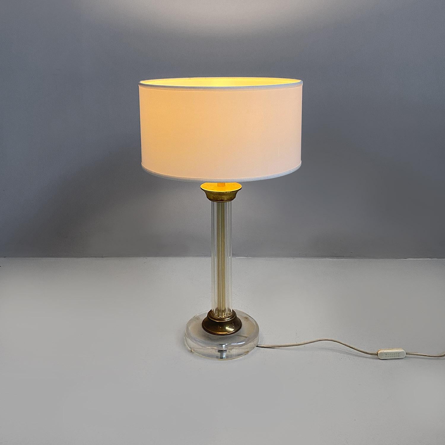 Italian modern plexiglass and brass table lamp with glossy white lampshade 1970s For Sale 4