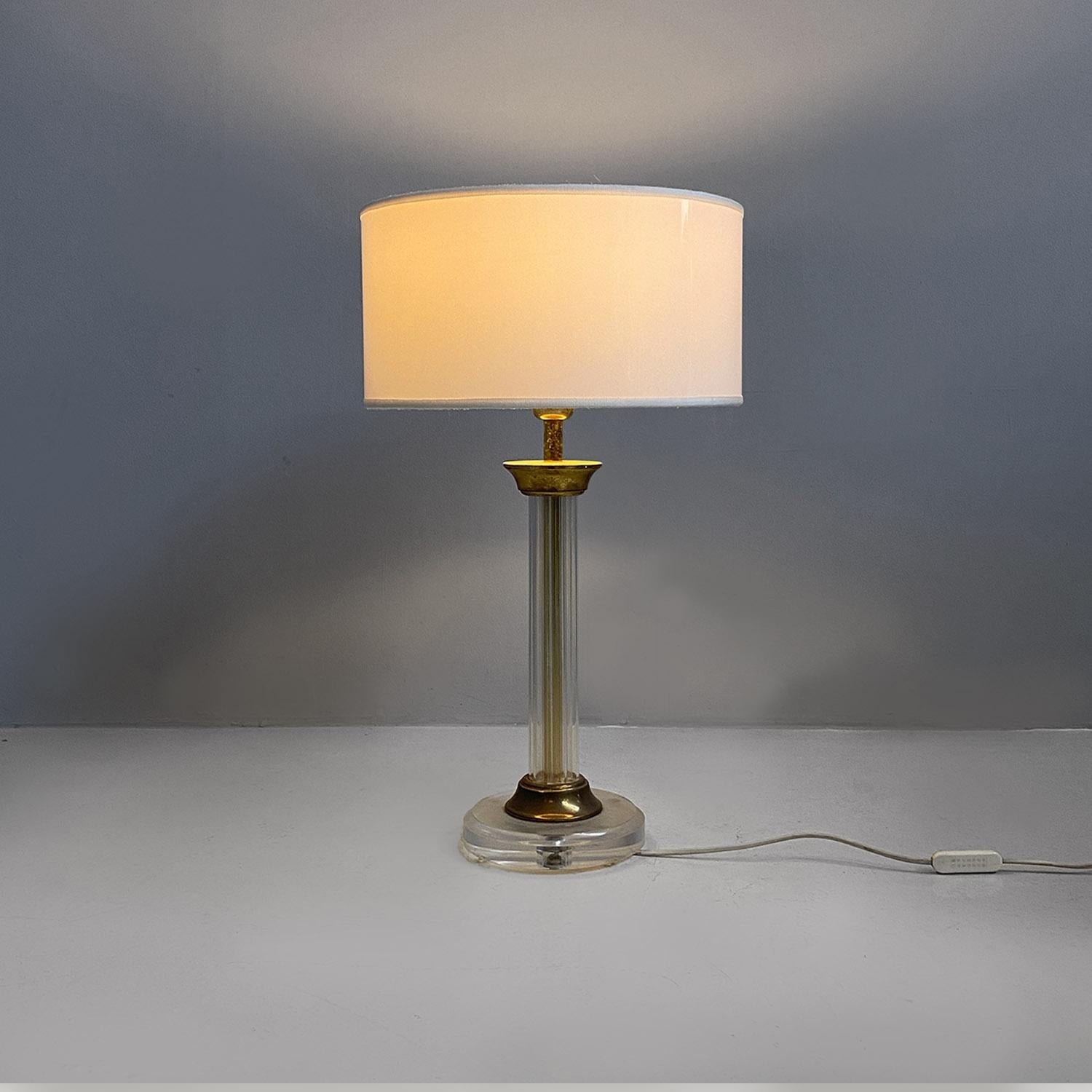 Italian modern plexiglass and brass table lamp with glossy white lampshade 1970s For Sale 5