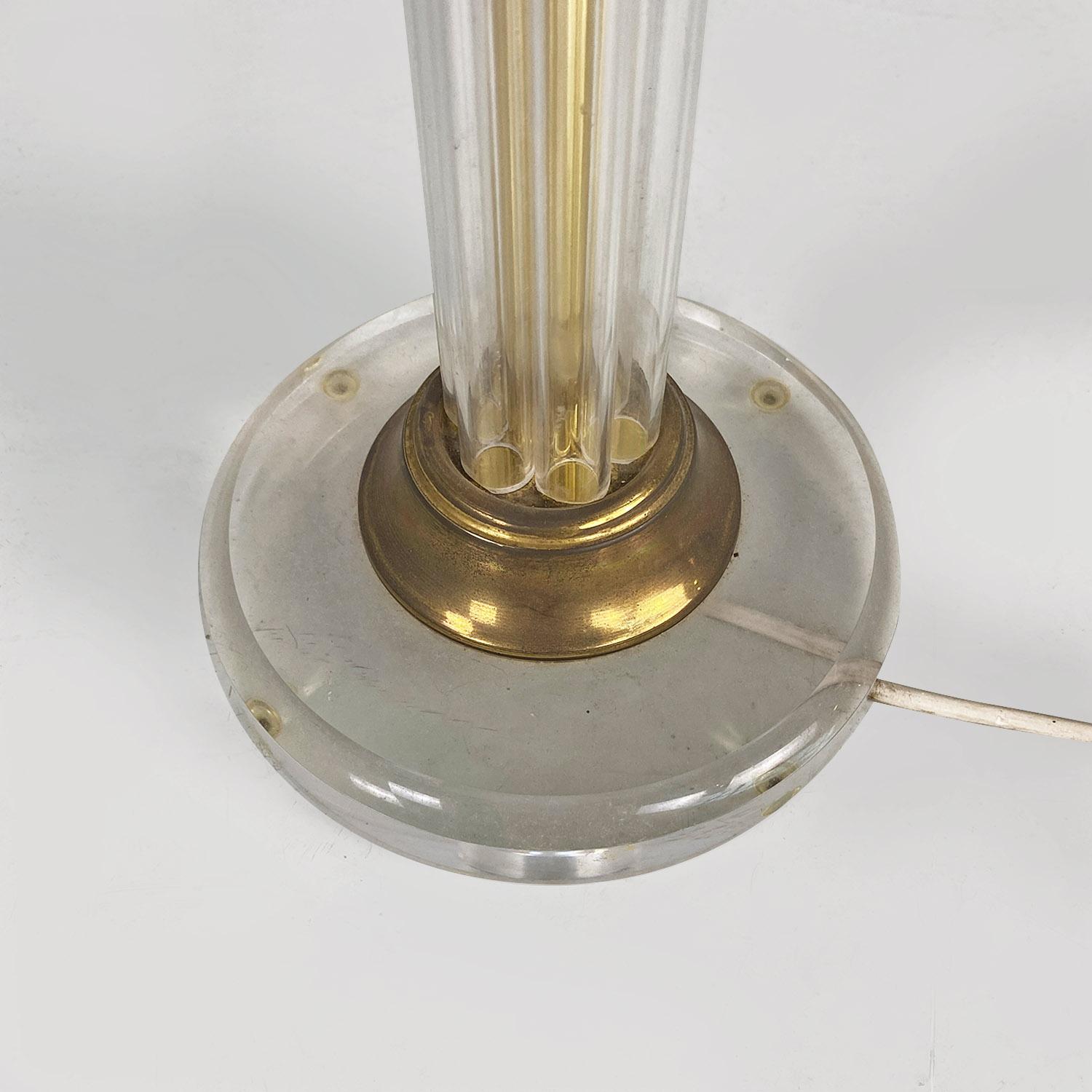 Italian modern plexiglass and brass table lamp with glossy white lampshade 1970s For Sale 1