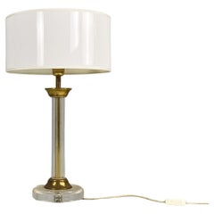 Italian modern plexiglass and brass table lamp with glossy white lampshade 1970s