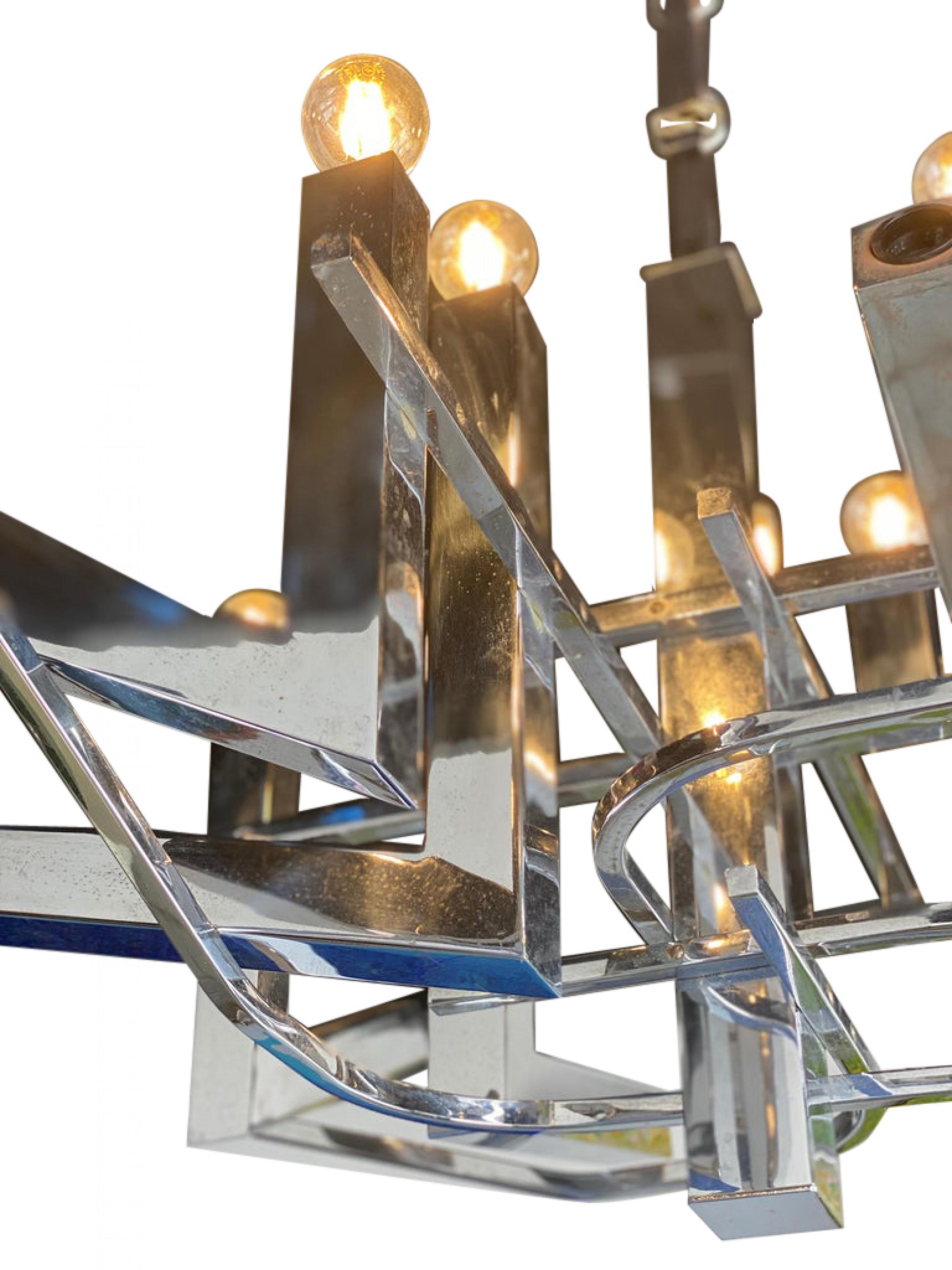 XX secolo Lampadario moderno italiano a 12 luci in cromo lucido, Sciolari in vendita