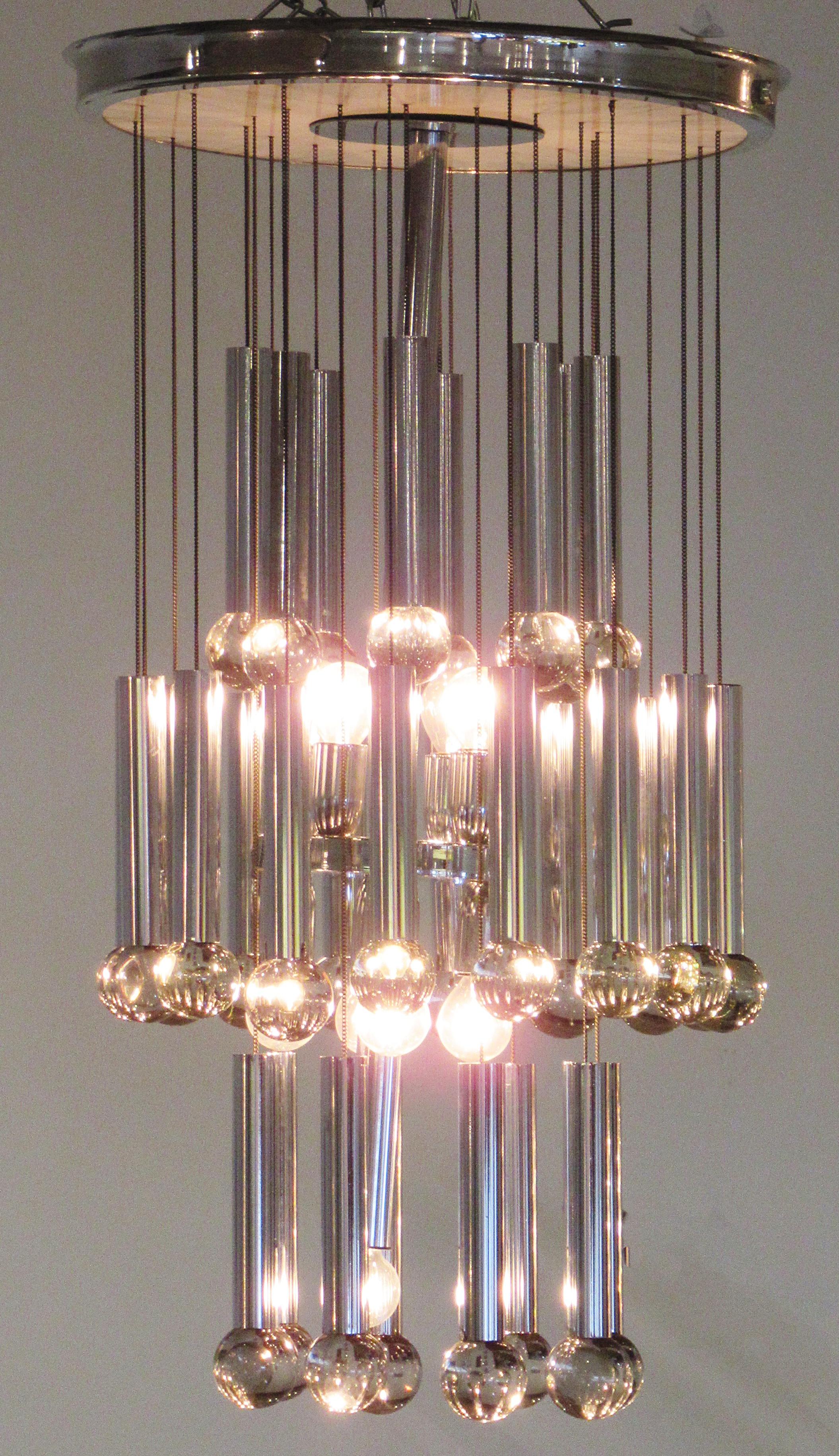 Italian modern polished chrome chandelier, mazzega, 1960's.