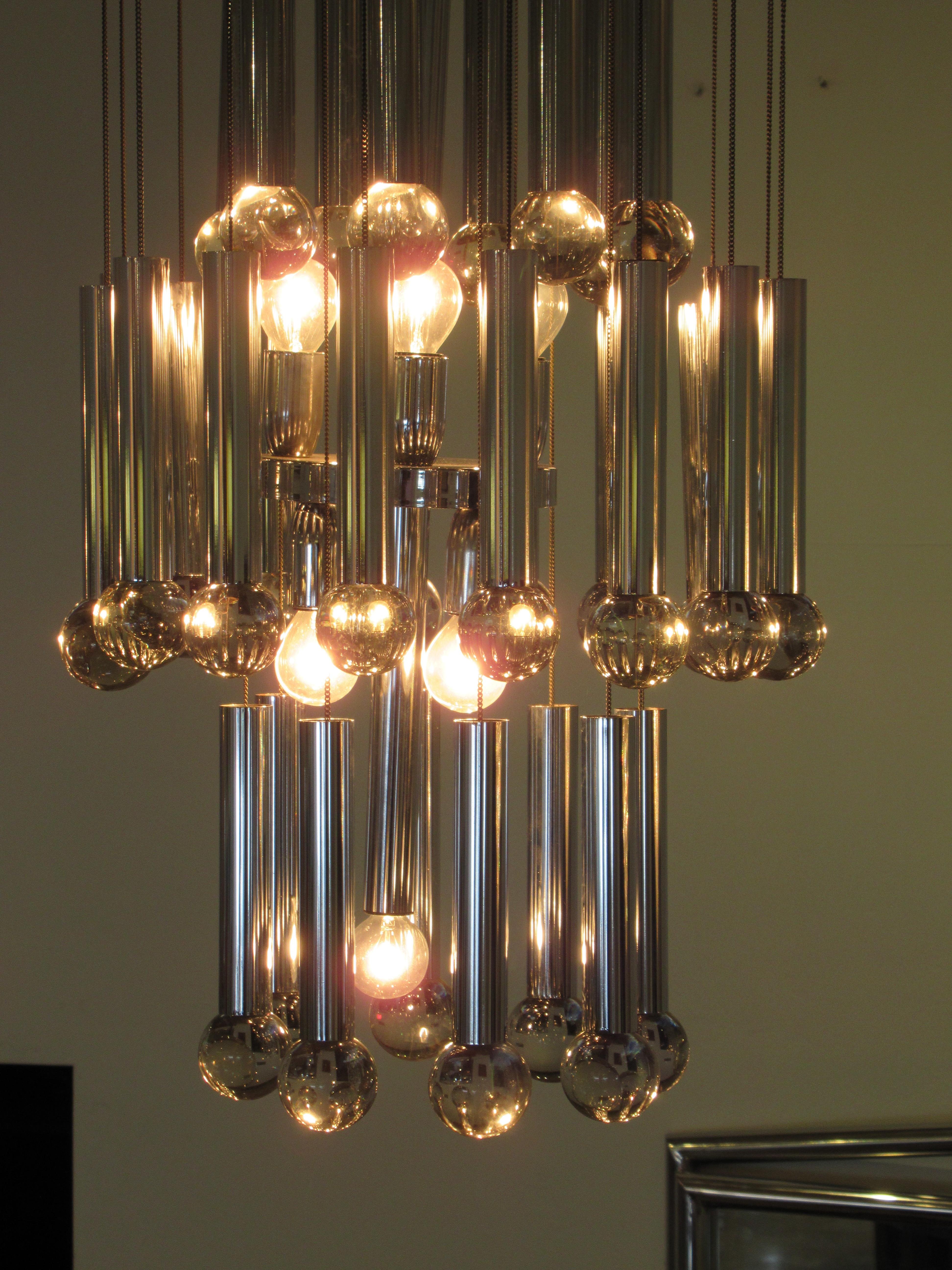 Italian Modern Polished Chrome Chandelier, Mazzega, 1960's For Sale 4