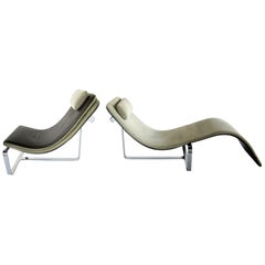 Italian Modern Polished Chrome, Leather and Chenille Chaise Lounge/Chair