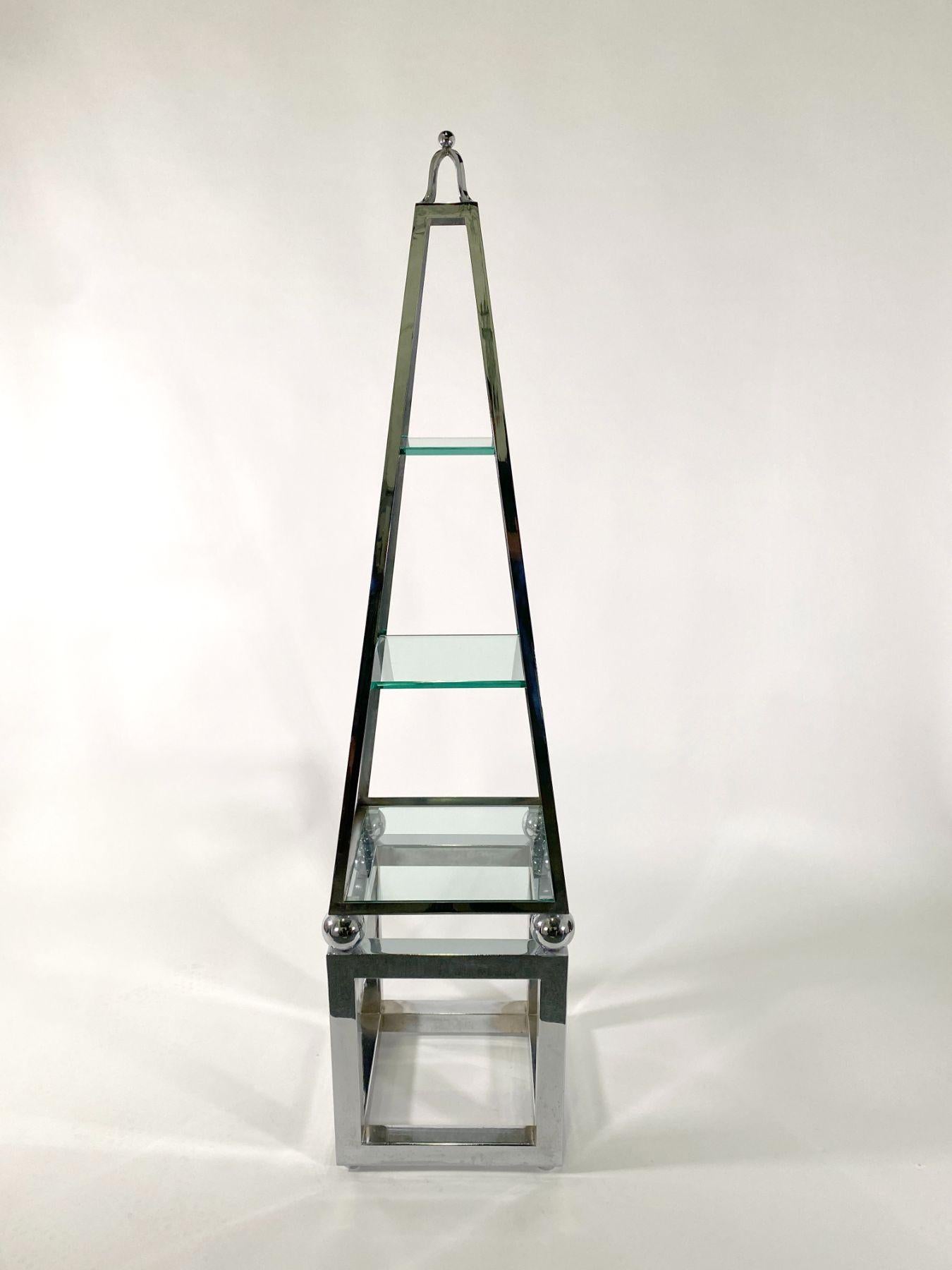 Italian Modern Polished Chrome Obelisk Form Etagere For Sale 1
