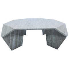Italian Modern Polished Travertine Angular Coffee Table, 1970s