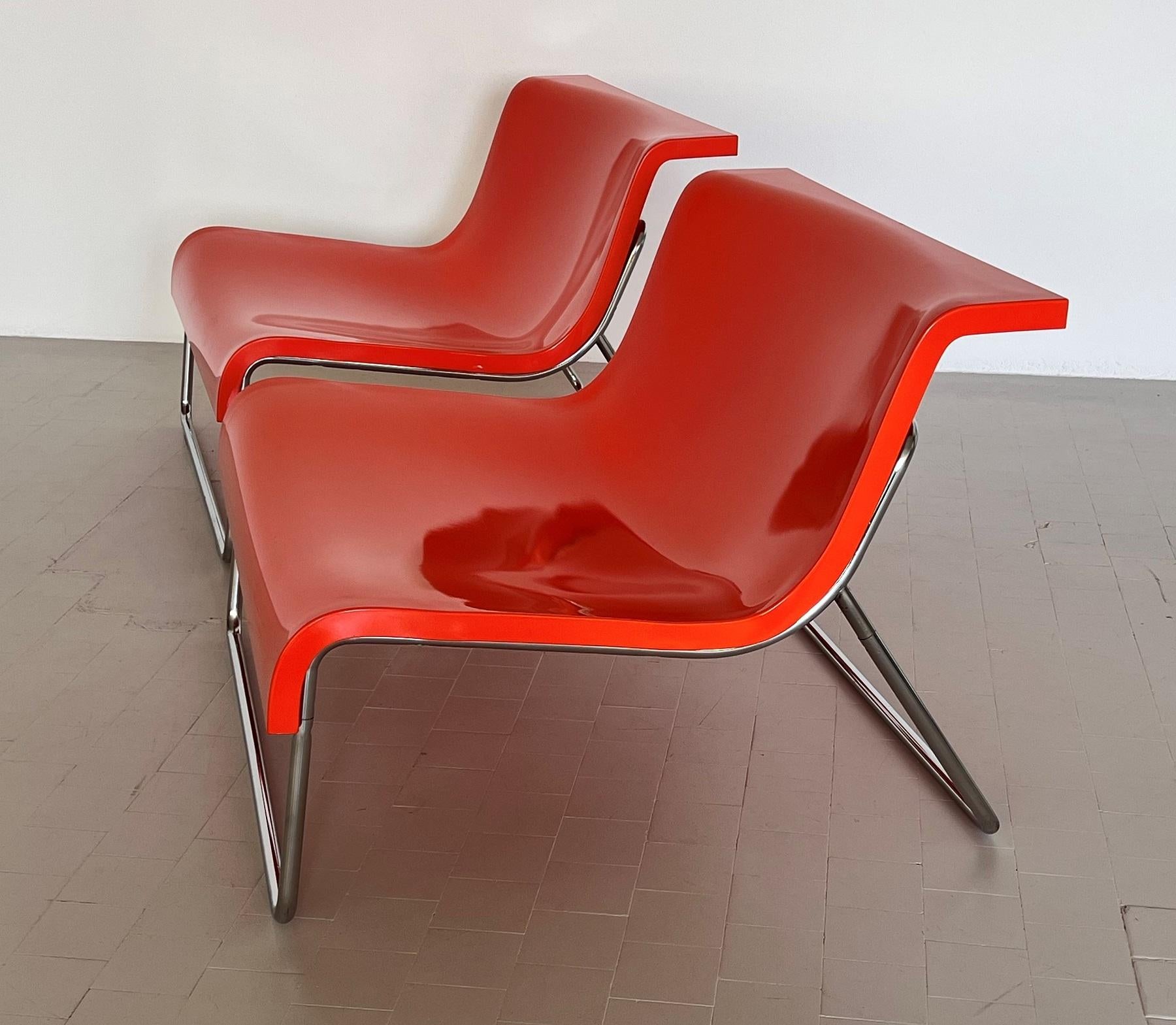 Italian Modern Pop Lounge Chairs in Orange by Piero Lissoni for Kartell, 1970s 11