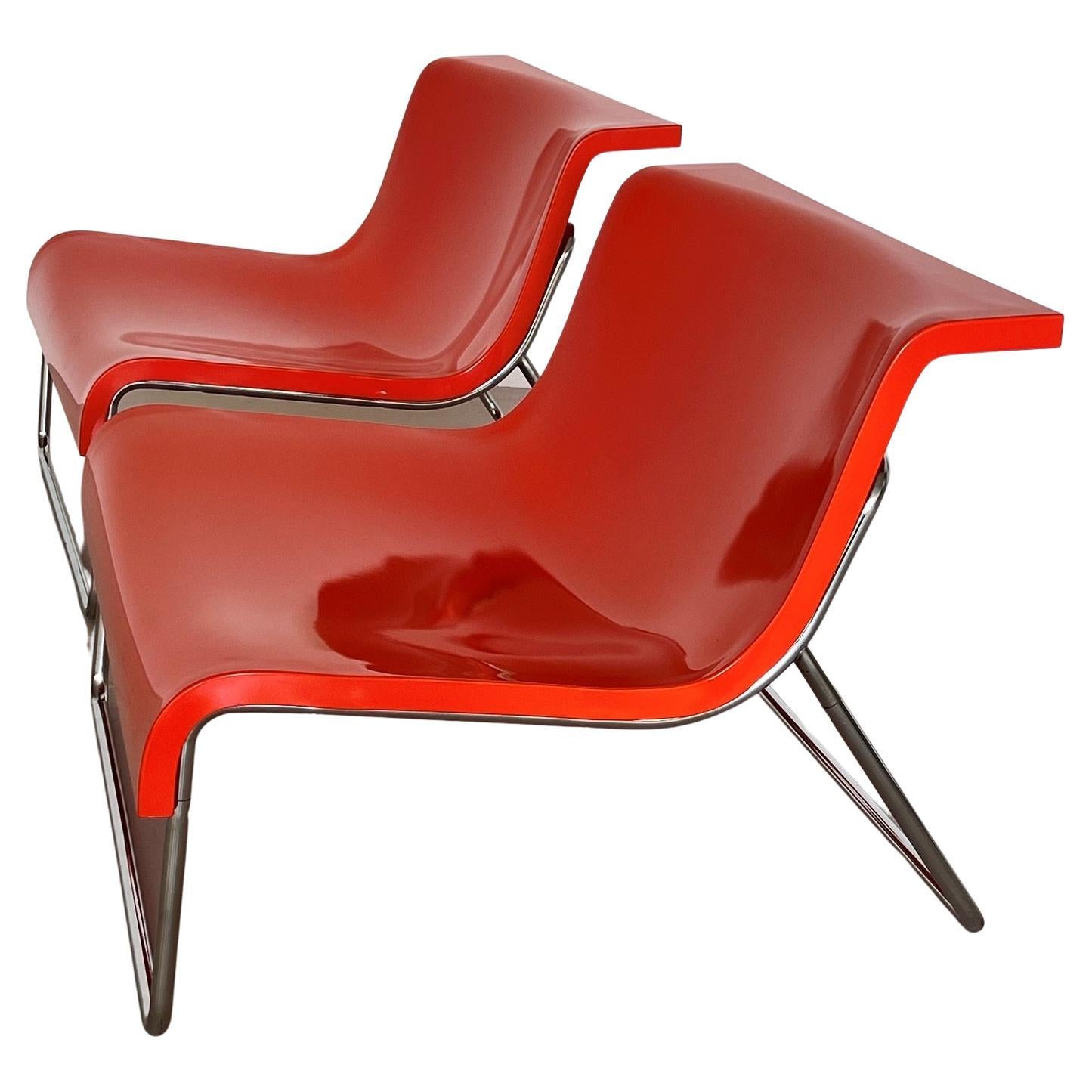 Italian Modern Pop Lounge Chairs in Orange by Piero Lissoni for Kartell, 1970s In Good Condition In Morazzone, Varese