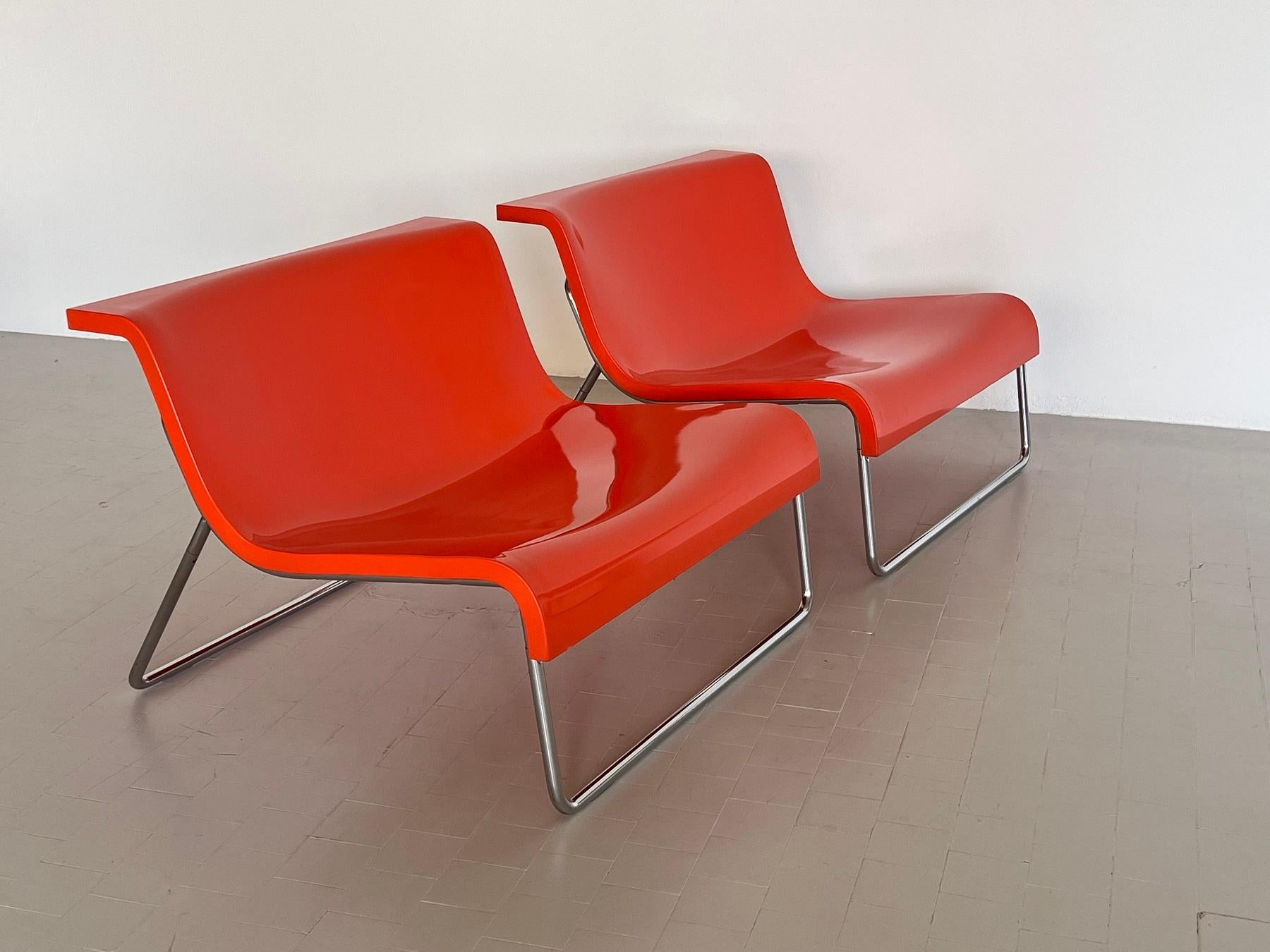 Foam Italian Modern Pop Lounge Chairs in Orange by Piero Lissoni for Kartell, 1970s
