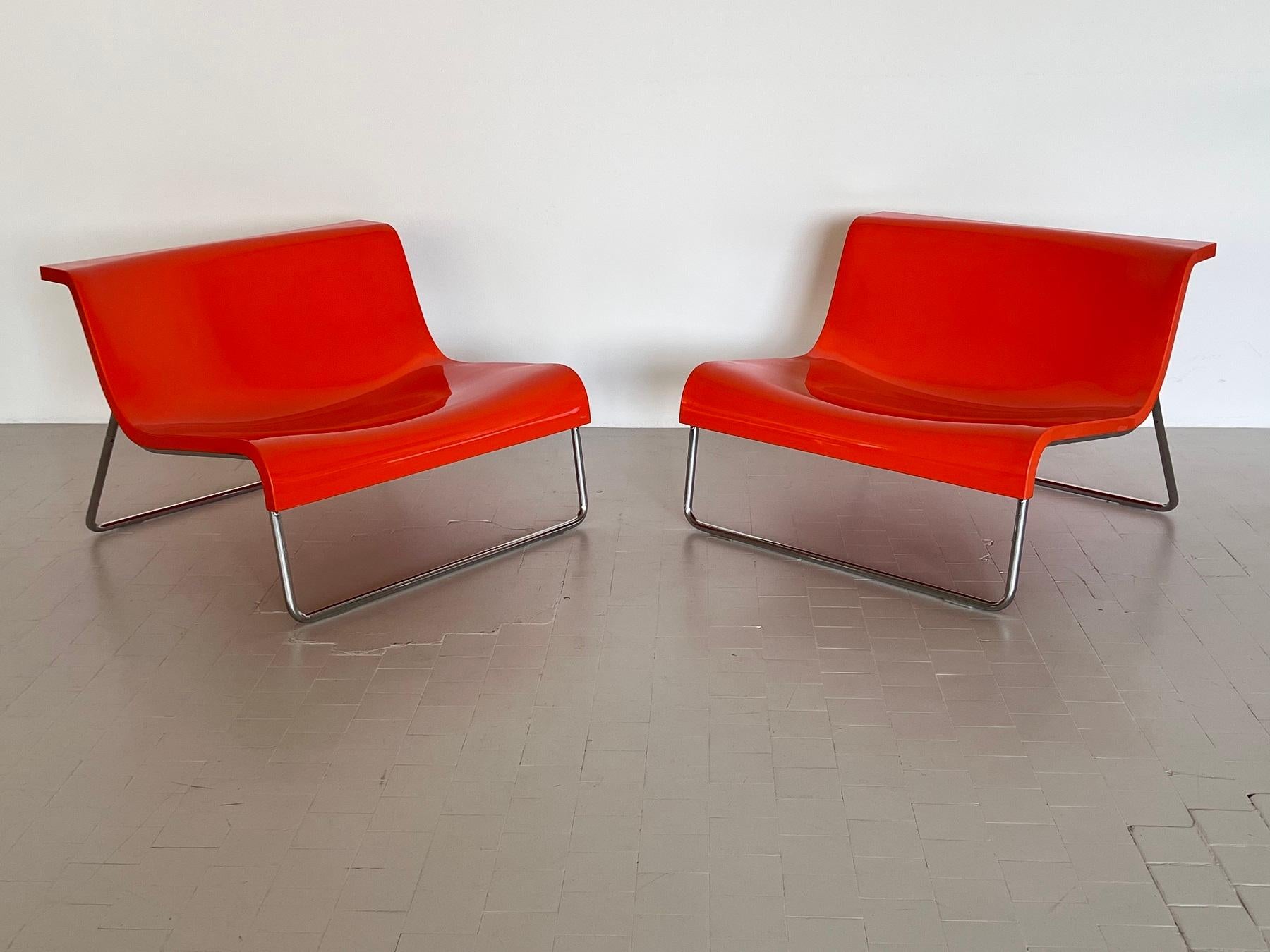 Italian Modern Pop Lounge Chairs in Orange by Piero Lissoni for Kartell, 1970s 1