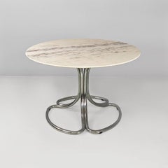 Italian modern Portuguese marble and chromed steel round dining table, 1970s