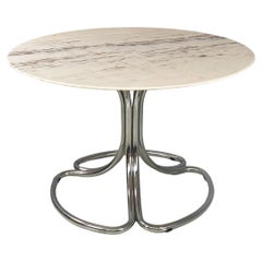 Italian modern Portuguese marble and chromed steel round dining table, 1970s
