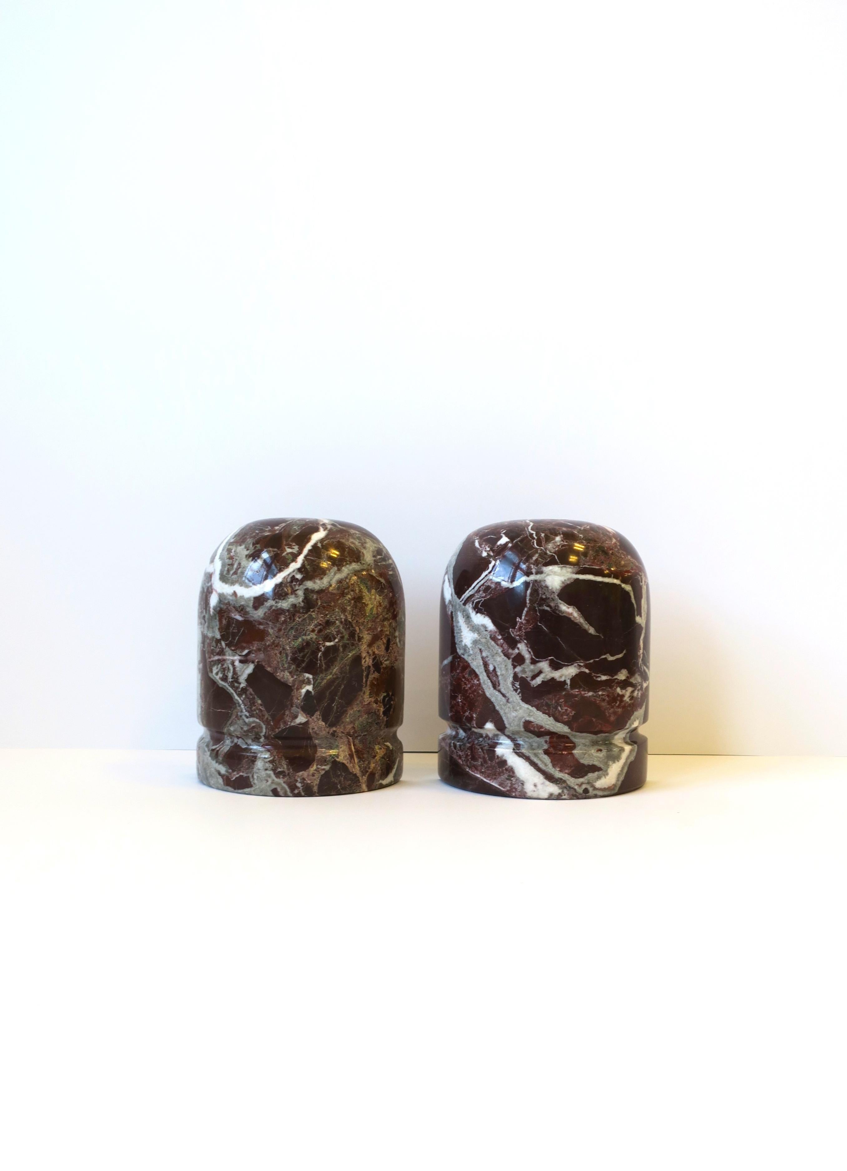 Italian Modern Postmodern Red Burgundy Marble Bookends, Pair 4