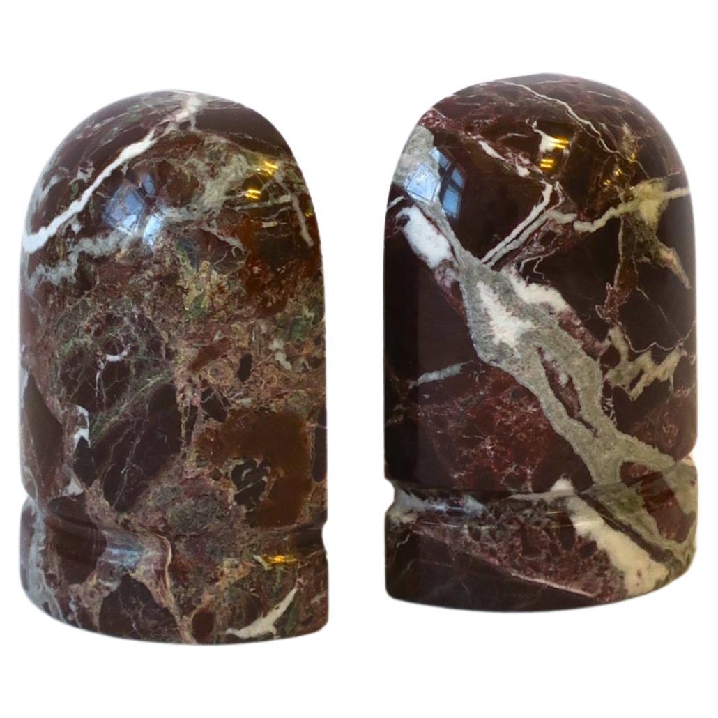 Italian Modern Postmodern Red Burgundy Marble Bookends, Pair