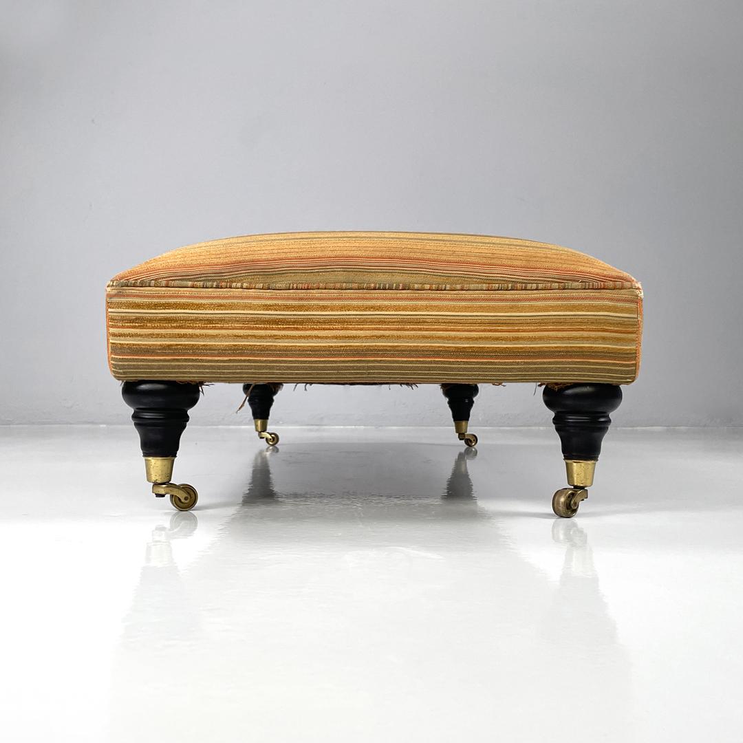 Italienischer moderner Hocker auf Messingrädern mit orange und braun gestreiftem Stoff, 1970er Jahre im Angebot 4