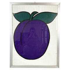 Vintage Italian Modern Print of a Prune with Flat Color in Metal Frame, 1980s