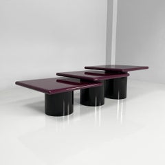 Italian Modern purple glossy lacquered wood and metal coffee tables, 1970s