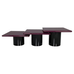 Italian Modern purple glossy lacquered wood and metal coffee tables, 1970s