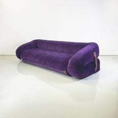 Italian Modern Purple Velvet Sofa Bed Anfibio by Becchi for Giovannetti, 1970s