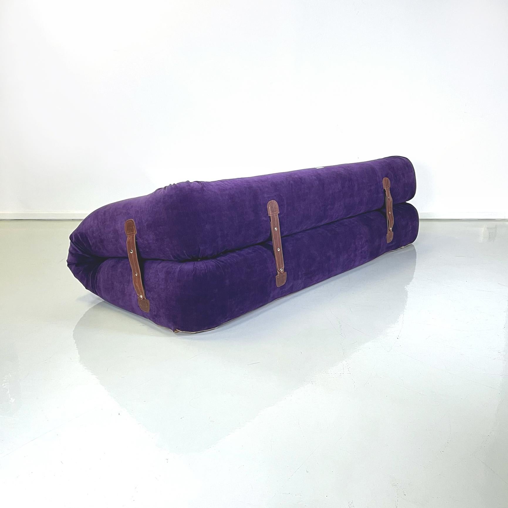 Leather Italian Modern Purple Velvet Sofa Bed Anfibio by Becchi for Giovannetti, 1970s