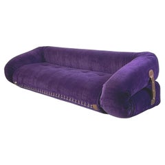 Vintage Italian Modern Purple Velvet Sofa Bed Anfibio by Becchi for Giovannetti, 1970s
