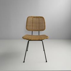 Italian modern rattan and black metal chairs, 1960s