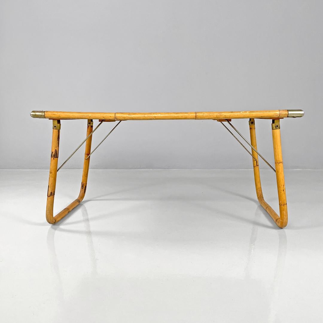 Modern Italian modern rattan and brass folding table by Dal Vera, 1970s For Sale