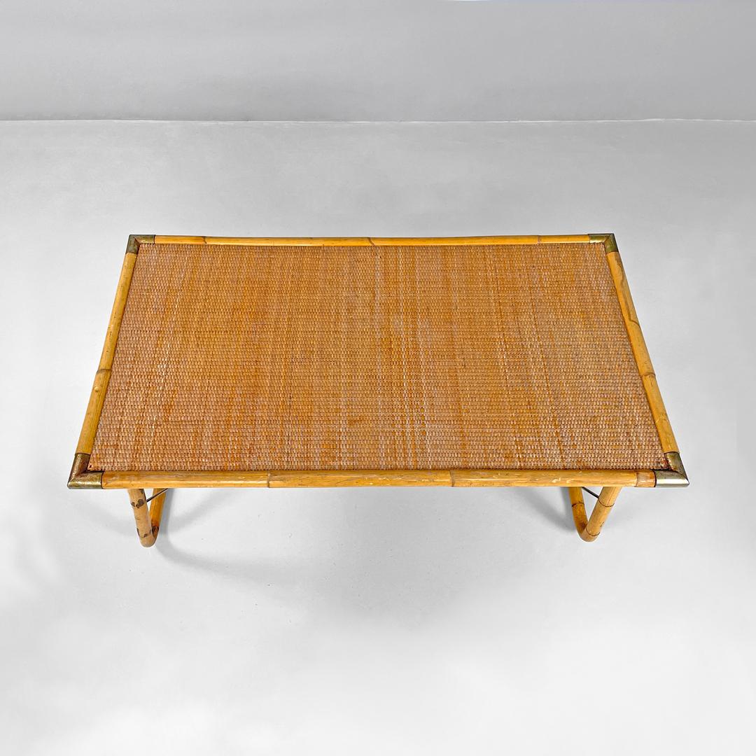 Italian modern rattan and brass folding table by Dal Vera, 1970s For Sale 1