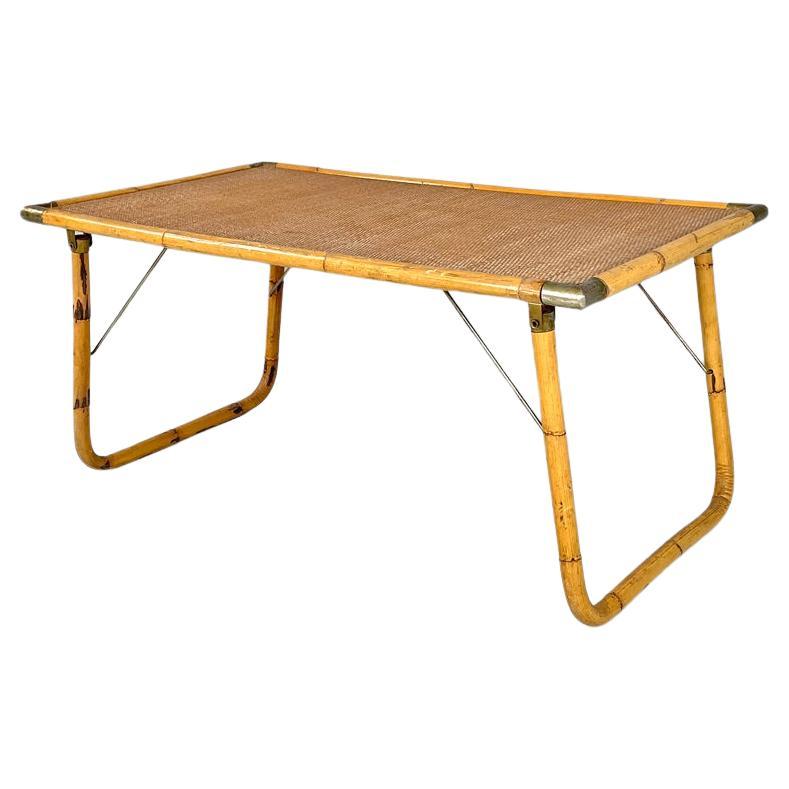 Italian modern rattan and brass folding table by Dal Vera, 1970s