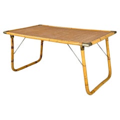 Vintage Italian modern rattan and brass folding table by Dal Vera, 1970s