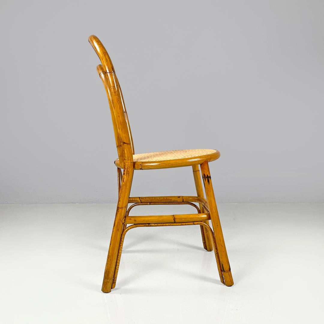 Moderno Sedie moderne italiane in rattan e paglia di Vienna con sedute rotonde, anni '70 in vendita