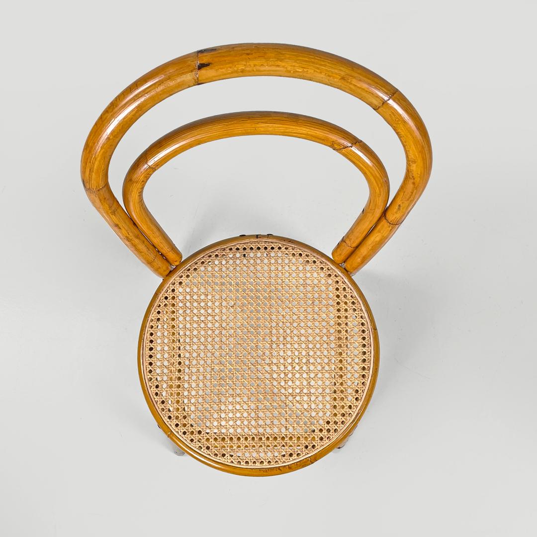 Fine XX secolo Sedie moderne italiane in rattan e paglia di Vienna con sedute rotonde, anni '70 in vendita