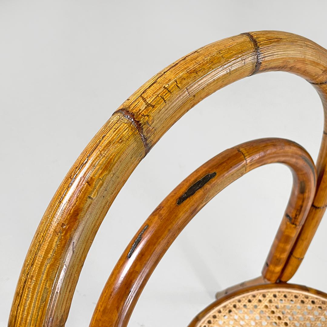 Metallo Sedie moderne italiane in rattan e paglia di Vienna con sedute rotonde, anni '70 in vendita