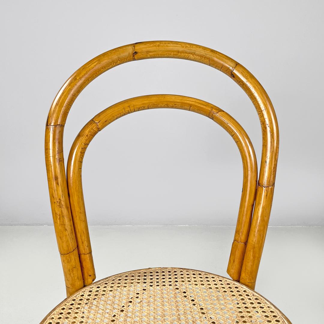 Sedie moderne italiane in rattan e paglia di Vienna con sedute rotonde, anni '70 in vendita 1