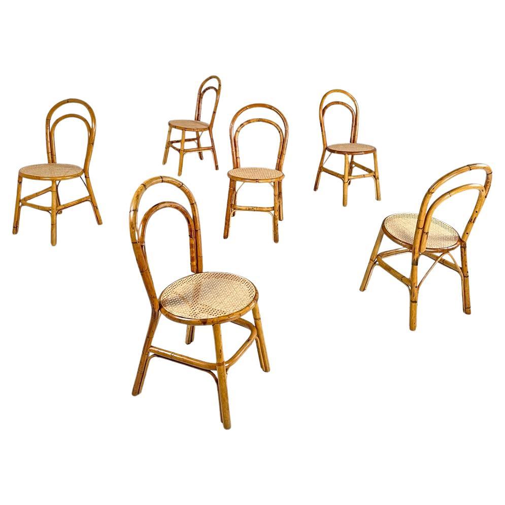 Italian modern rattan and Vienna straw chairs with round seats, 1970s