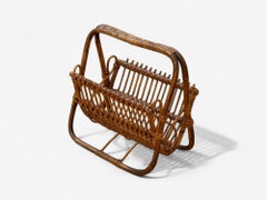 Italian Modern, Rattan, Bamboo, Cane, Magazine Rack, Italy, 1960s