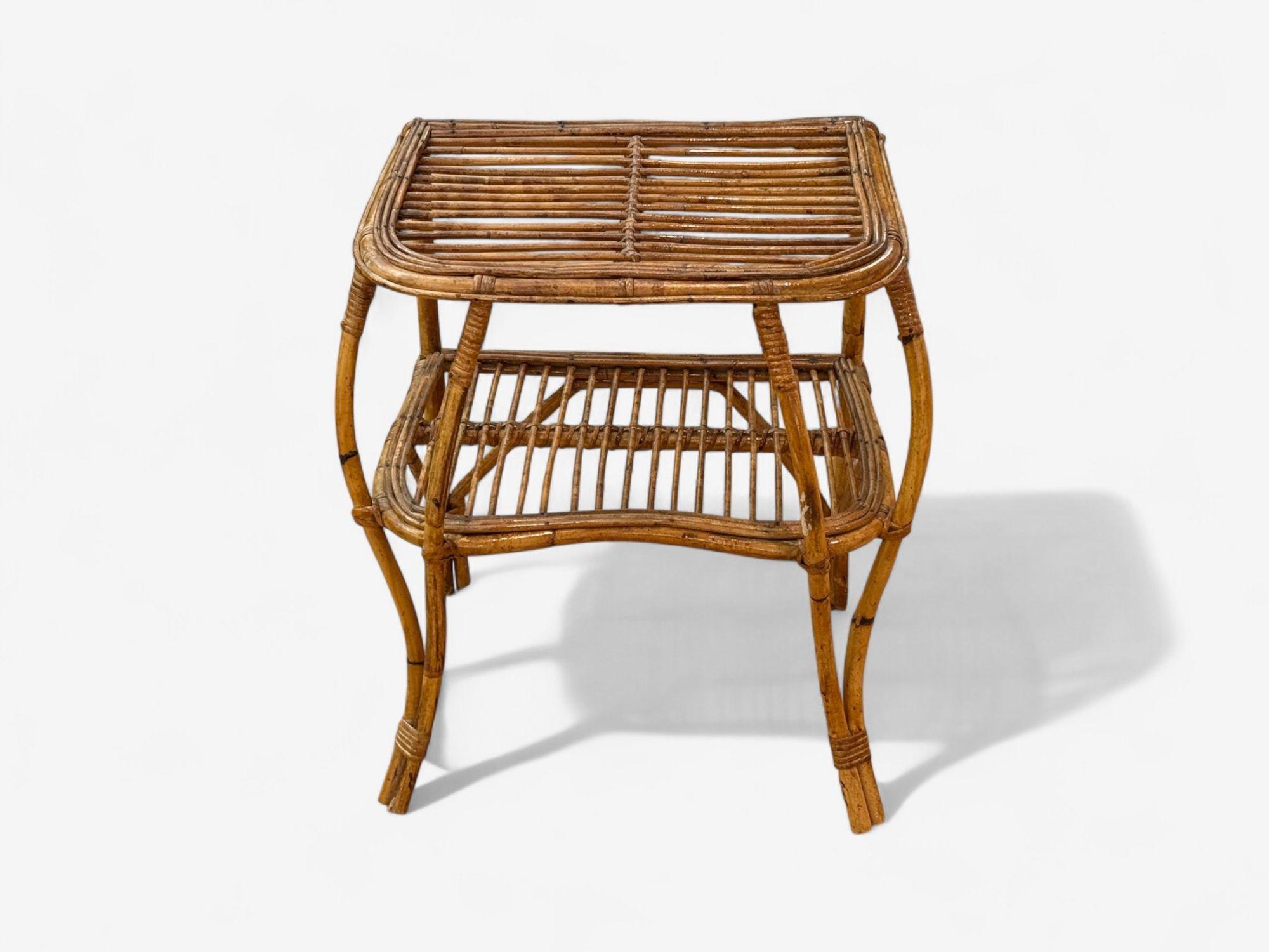 Mid-Century Modern Italian Modern, Rattan, Bamboo, Cane, Side Table, Italy, 1960s For Sale
