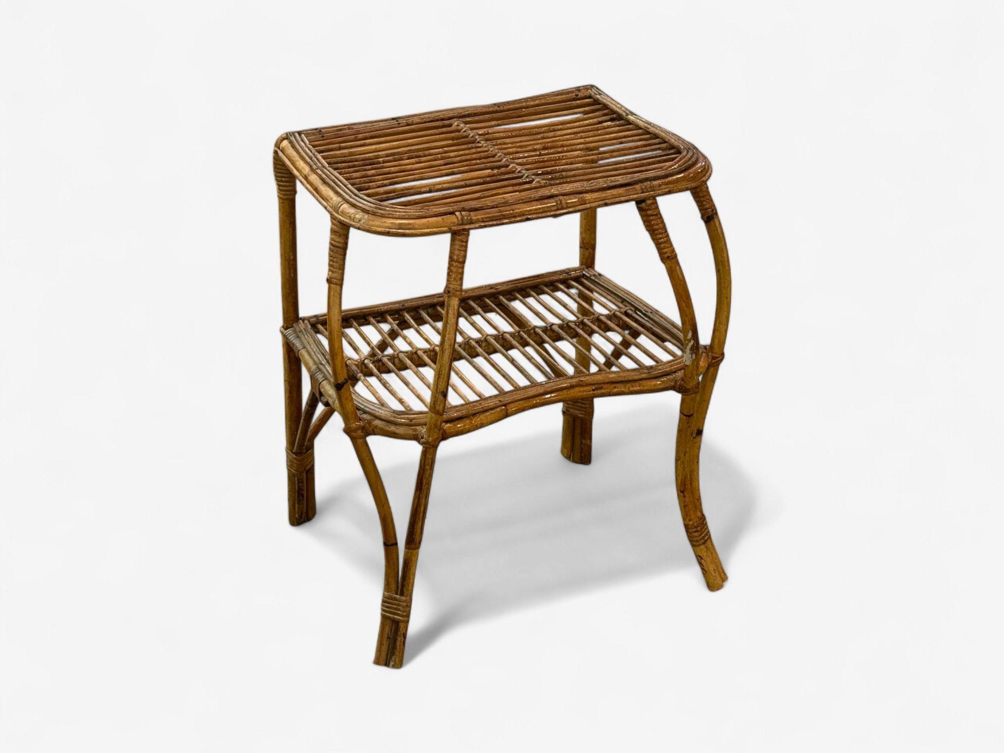 Italian Modern, Rattan, Bamboo, Cane, Side Table, Italy, 1960s In Good Condition For Sale In Manhasset, NY