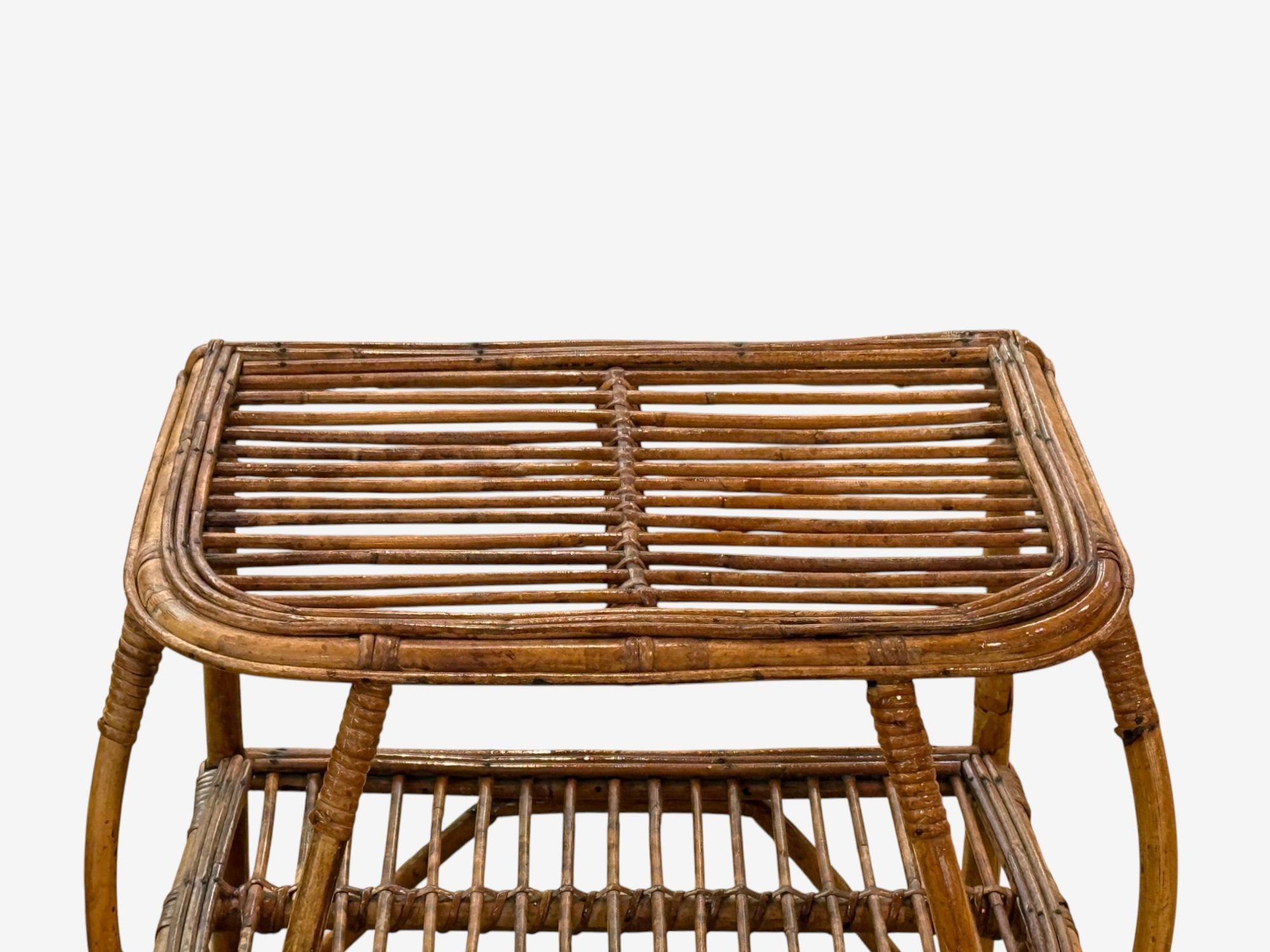 Mid-20th Century Italian Modern, Rattan, Bamboo, Cane, Side Table, Italy, 1960s For Sale