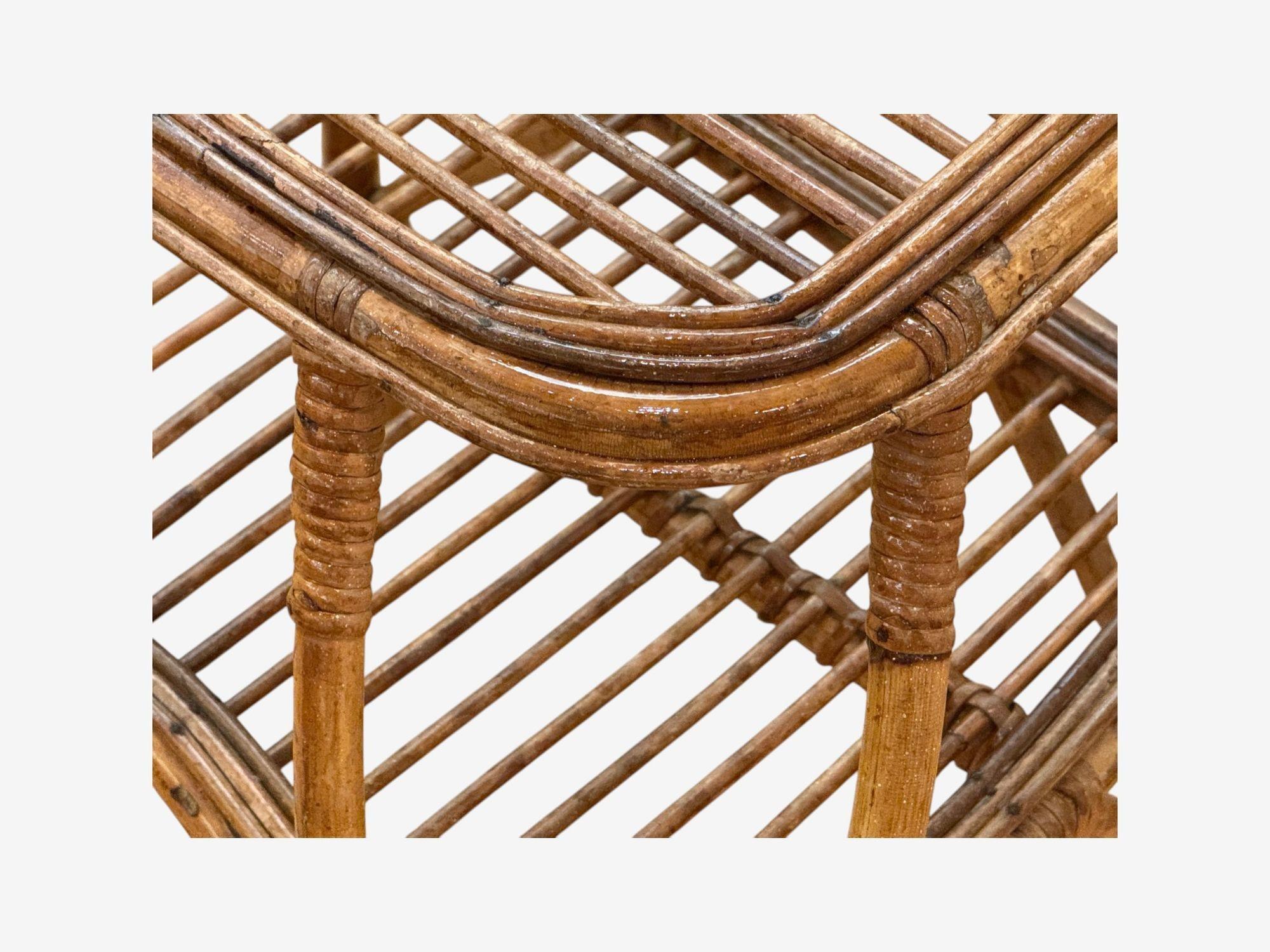 Italian Modern, Rattan, Bamboo, Cane, Side Table, Italy, 1960s For Sale 1